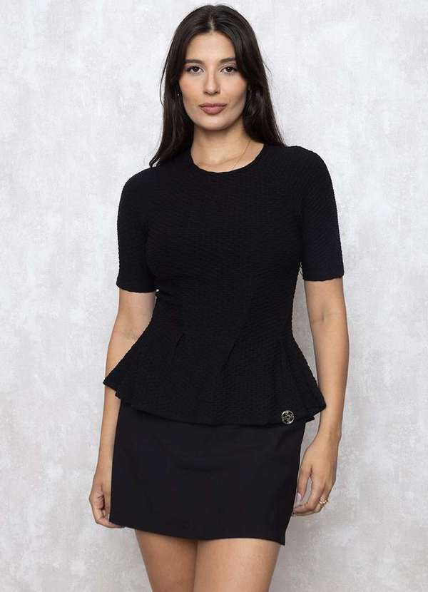 Miss Misses - Blusa Miss Misses Manga Curta com Recorte Preto