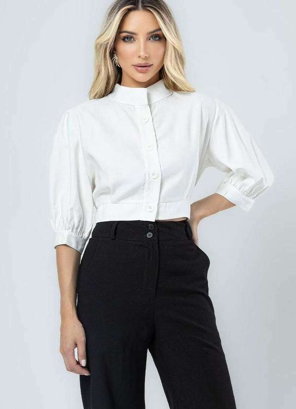 Miss Misses - Blusa Miss Misses Nathalia Manga com Botoes Branco