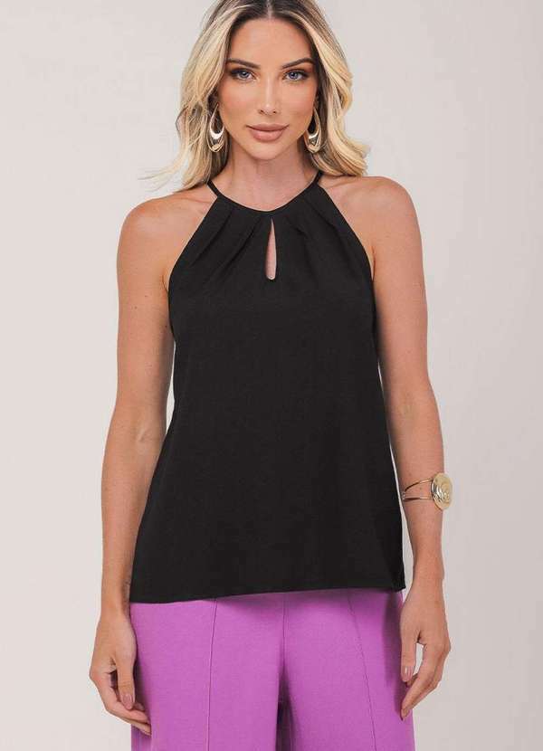 Miss Misses - Blusa Miss Misses Regata c/ Drapeada Preto Preto