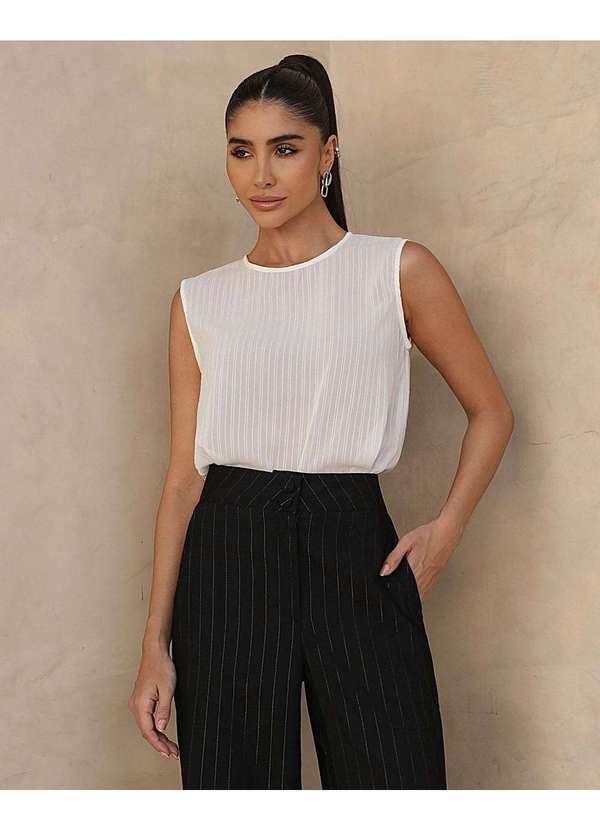 Miss Misses - Blusa Miss Misses Regata com Botao Chiffon Off White Branco