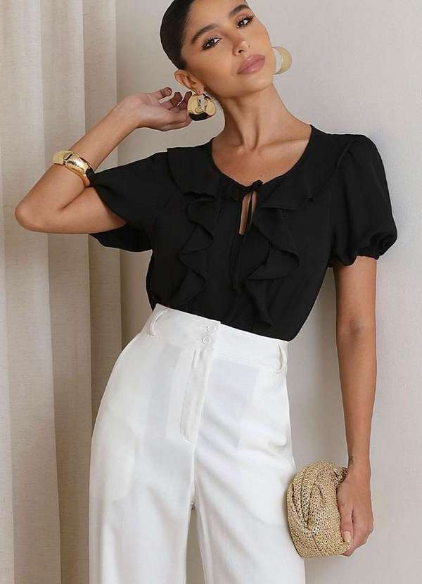 Miss Misses - Blusa Nicole com Detalhe Babado com Guipir Preto