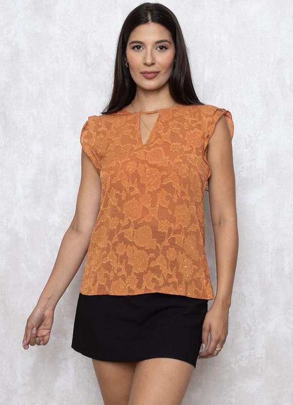 Unique Chic - Blusa Unique Chic Regata Crepe Laranja
