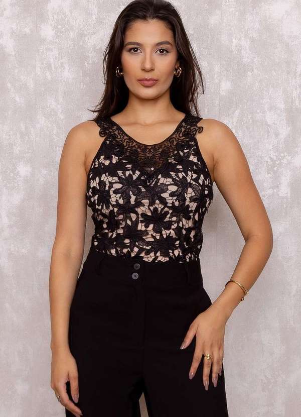 Kesses - Body Kesses Tule Bordado Preto