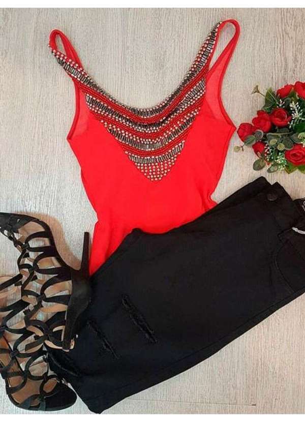 Limone - Body Limone Detalhe Pedra Frente Vermelho 206-152 Vermelho
