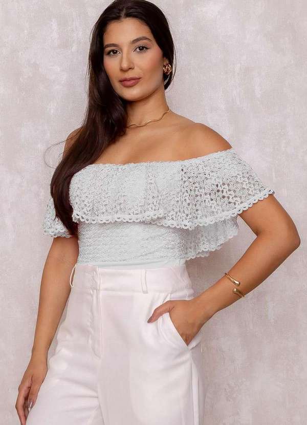 Limone - Body Limone Rendado com Babado Branco 3