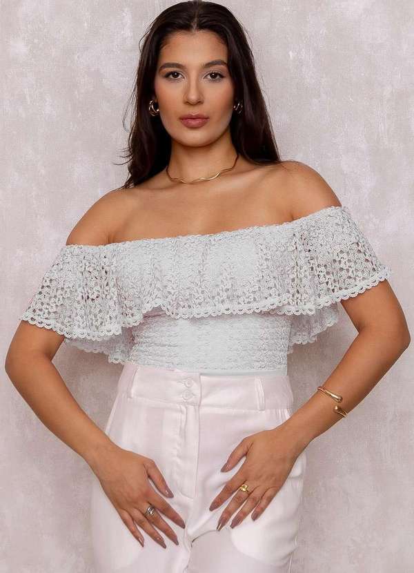 Limone - Body Limone Rendado com Babado Branco 5