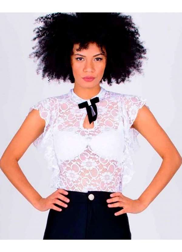 Limone - Body Limone Rendado Manga Curta Branco 206-105 Branco