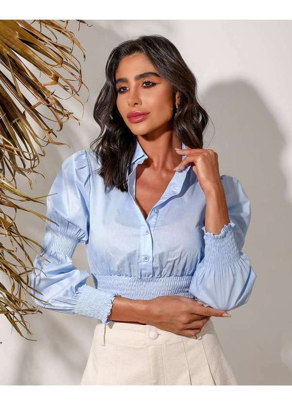 Dot Clothing - Camisa Dot Clothing Cropped Manga Longa Azul Azul