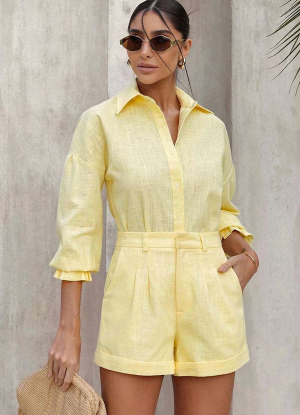 Dot Clothing - Camisa Dot Clothing Penelope Linho Amarelo