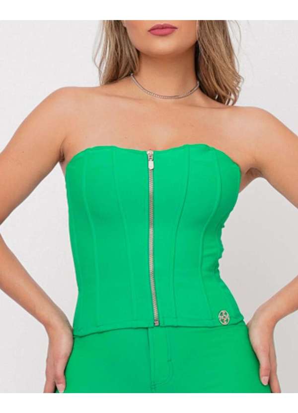 Miss Misses - Corselet Miss Misses com Barbatanas e Ziper Verde Verde 3
