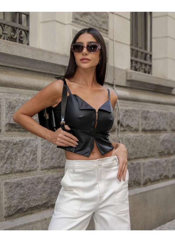 Dot Clothing - Cropped Dot Clothing Couro Preto Preto