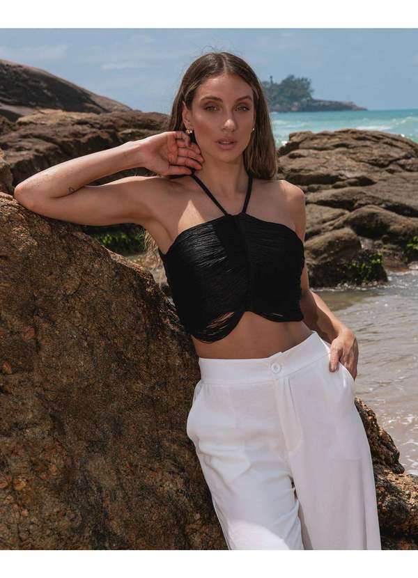 Dot Clothing - Cropped Dot Clothing Franjas Preto Preto 1