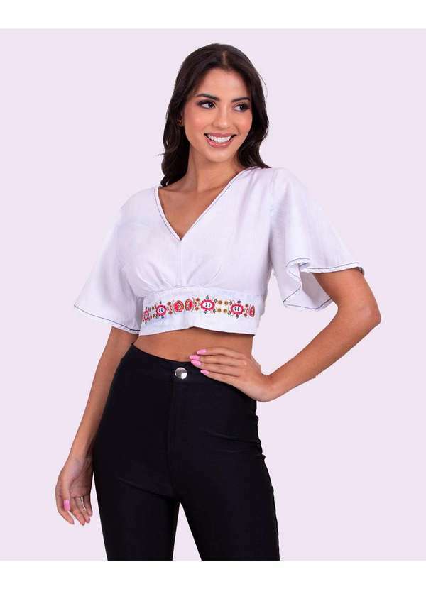 Lady Rock - Cropped Lady Rock Aberto Costas Offwhite 8218 Azul