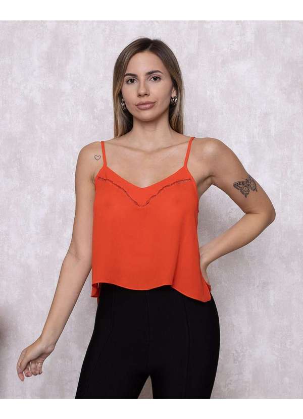 Lady Rock - Cropped Lady Rock com Detalhe Laranja