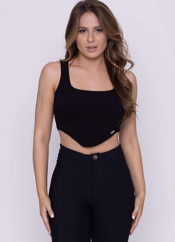 Limone - Cropped Limone Canelado Preto