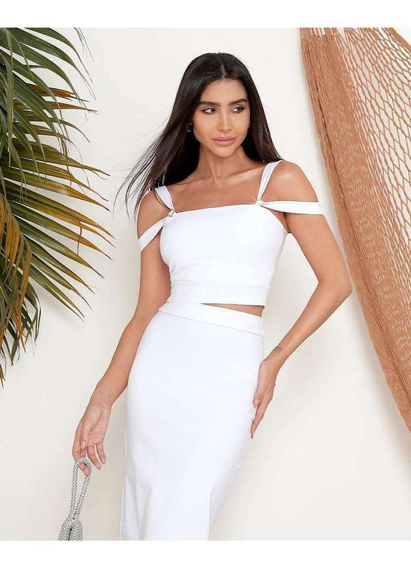 Miss Misses - Cropped Miss Misses com Detalhe em Metal Branco Branco