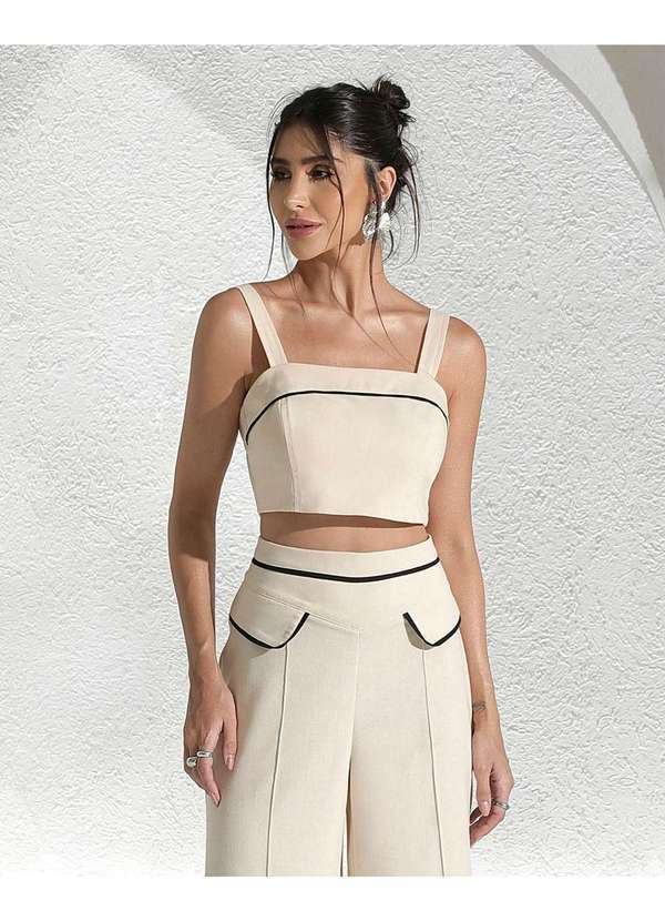 Miss Misses - Cropped Miss Misses com Detalhe Friso Bege Bege
