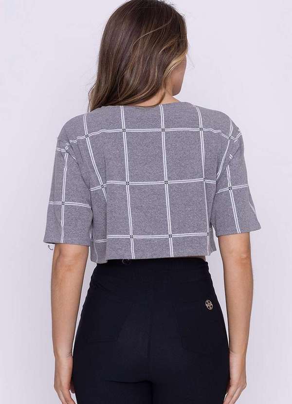 Miss Misses - Cropped Miss Misses Manga Curta Xadrez Cinza 2