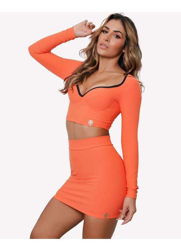 Miss Misses - Cropped Miss Misses Manga Longa com Bojo Laranja Laranja