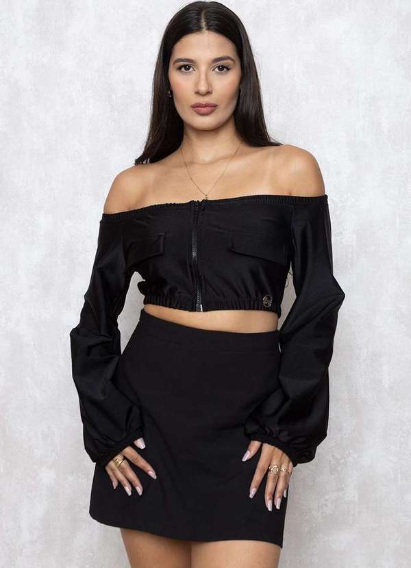 Miss Misses - Cropped Miss Misses Ziper Decote Preto