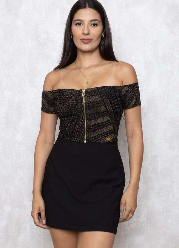 Miss Misses - Cropped Miss Misses Ziper Decote Preto