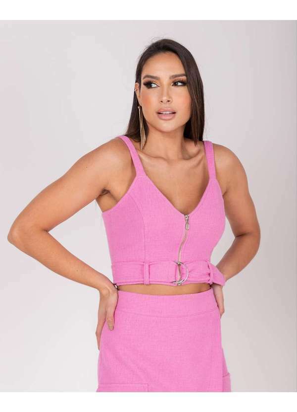 Miss Misses - Cropped Miss Misses Ziper Tweed Passante Rosa Rosa