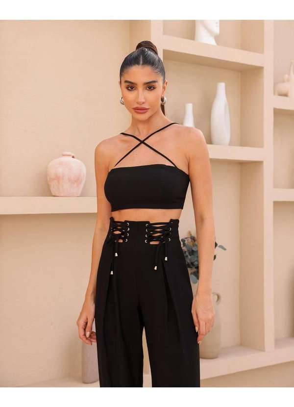 Cropped Top Dot Clothing com Tiras Preto Preto - Dress Us