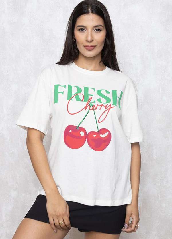 Dress Us - T-Shirt Estampada Fresh Cherry Branco