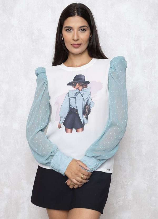 Limone - T-Shirt Limone Estampado Manga Princesa Longa Azul 3