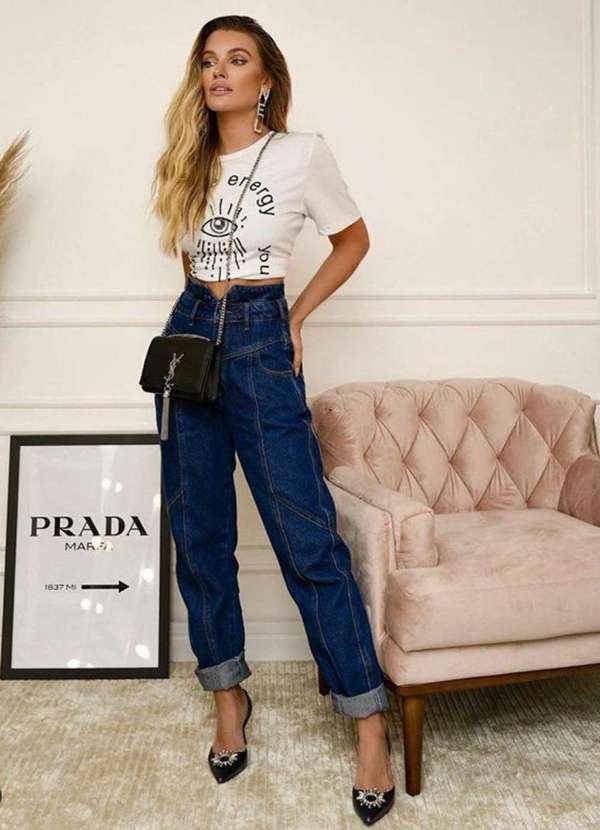 Alcance Jeans - Calca Alcance Jeans Recortes com Botao Azul Azul