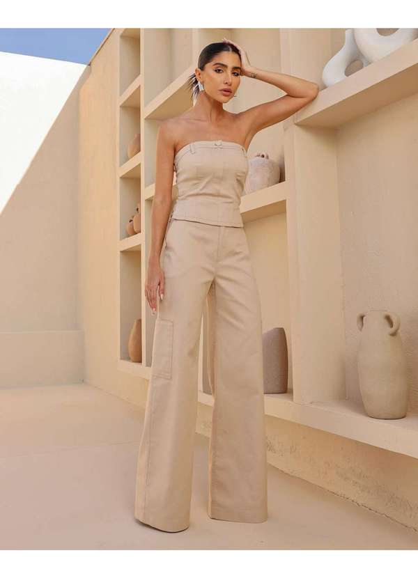 Dot Clothing - Calca Dot Clothing Jeans Pantalona Bege Bege 5