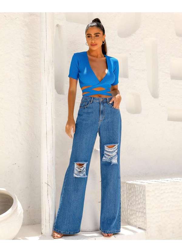 Dot Clothing - Calca Dot Clothing Jeans Wide Azul Azul