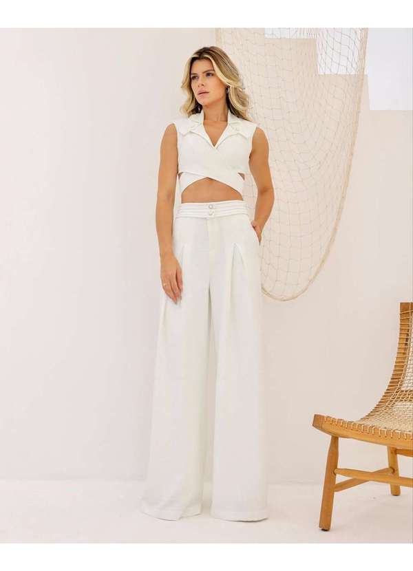 Dot Clothing - Calca Dot Clothing Linho com Cinto Offwhite Branco