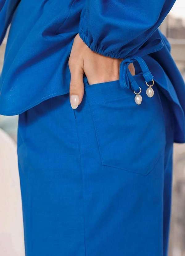 Dot Clothing - Calca Dot Clothing Linho Pantalona Azul Azul 4