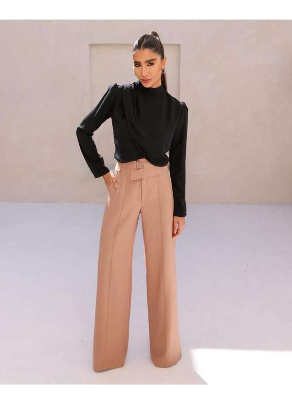 Dot Clothing - Calca Dot Clothing Pantalona Assimetrica Bege Bege 1