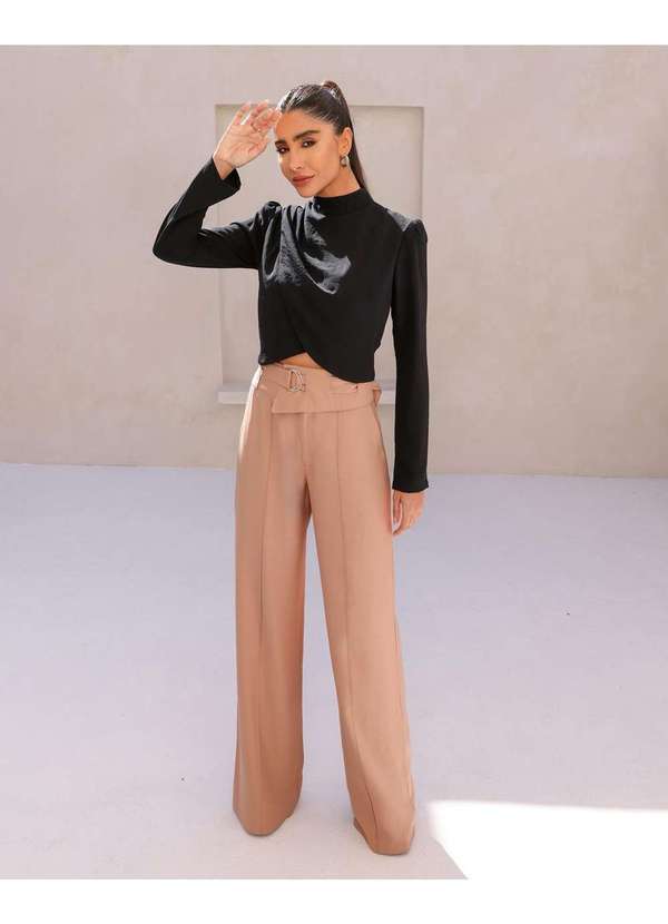 Dot Clothing - Calca Dot Clothing Pantalona Assimetrica Bege Bege 5