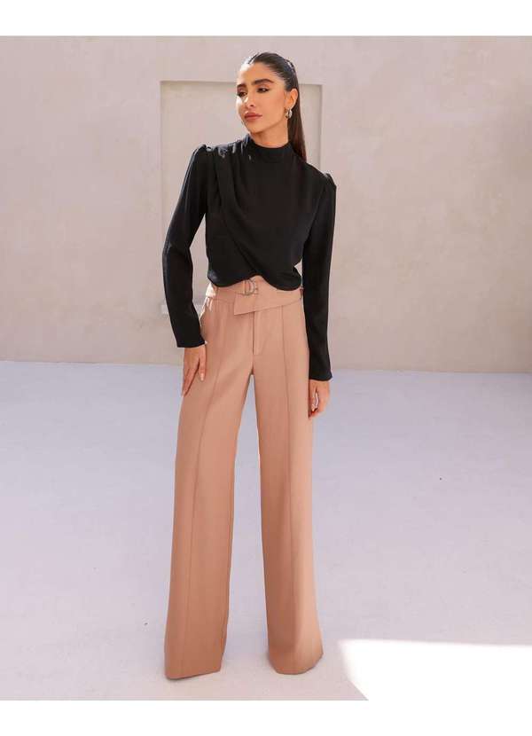 Dot Clothing - Calca Dot Clothing Pantalona Assimetrica Bege Bege 6