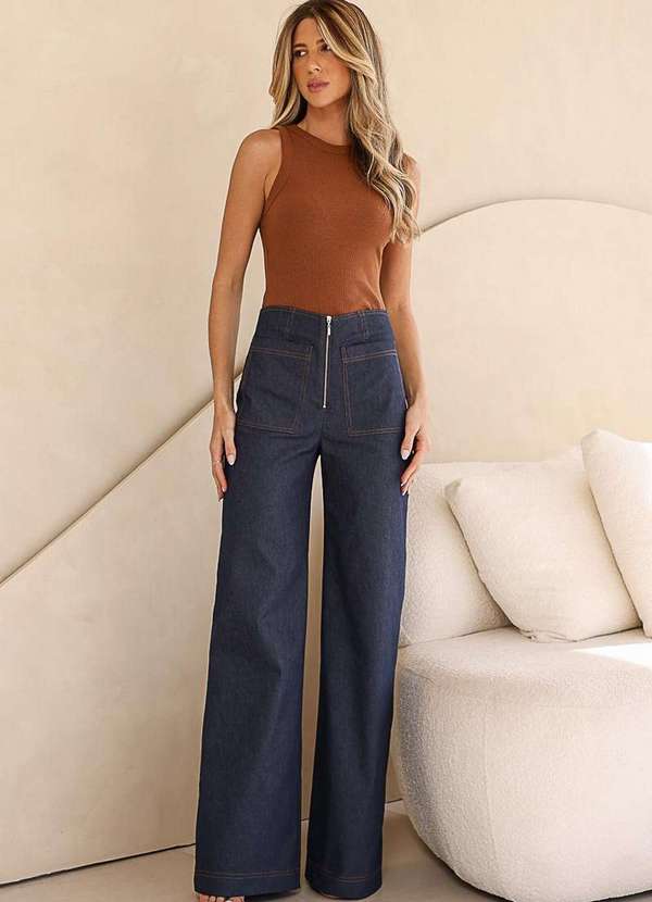 Dot Clothing - Calca Dot Clothing Sarja Pantalona Azul Azul 7