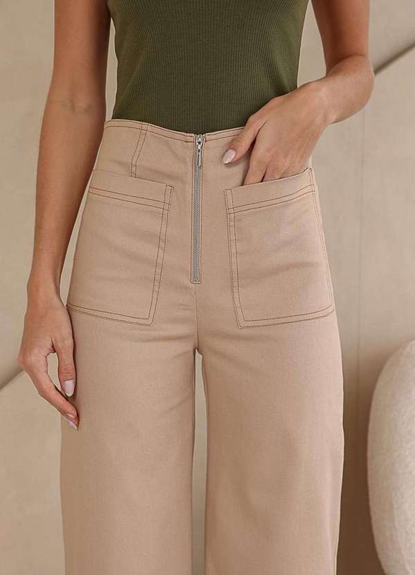 Dot Clothing - Calca Dot Clothing Sarja Pantalona Bege Bege 3