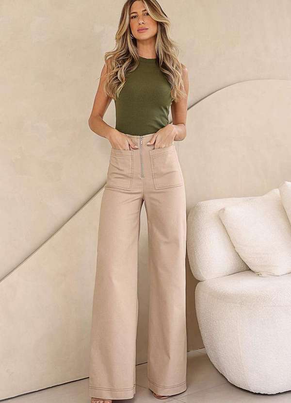 Dot Clothing - Calca Dot Clothing Sarja Pantalona Bege Bege 6