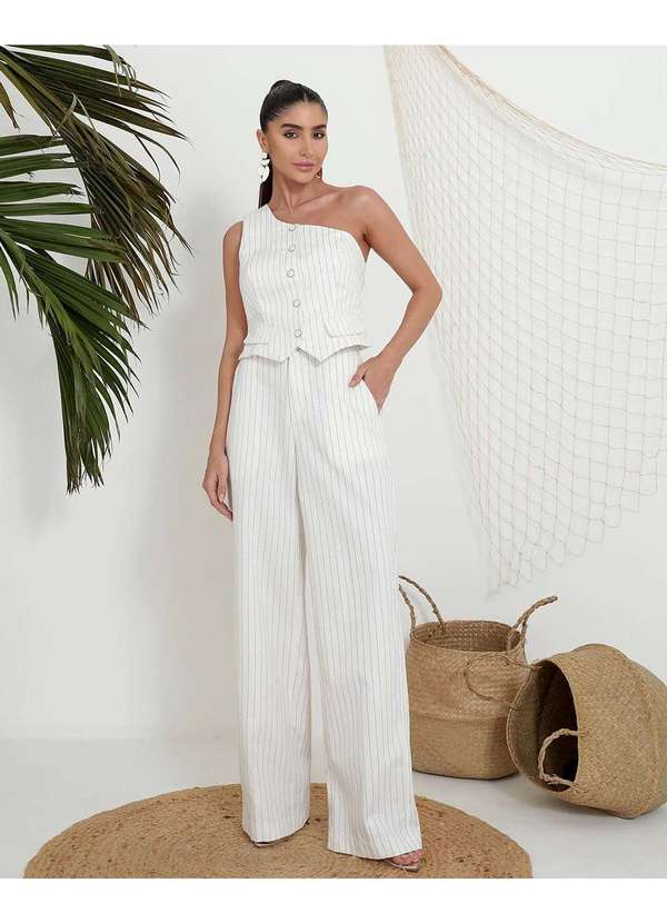Miss Misses - Calca Miss Misses Alfaiataria Risca de Giz Off White Branco