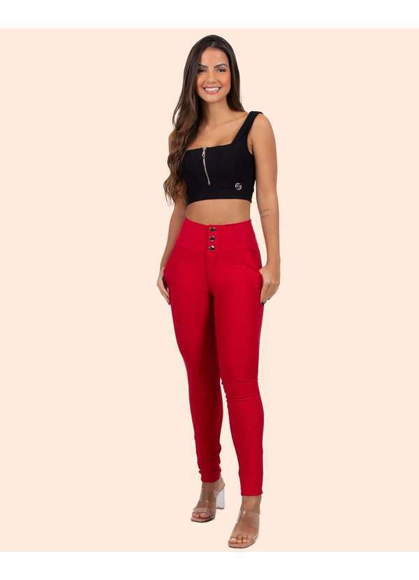 Miss Misses - Calca Miss Misses com Cos Largo e Botoes Vermelho Vermelho
