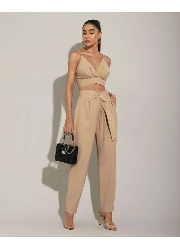 Miss Misses - Calca Miss Misses com Detalhe Fivela Bege Bege