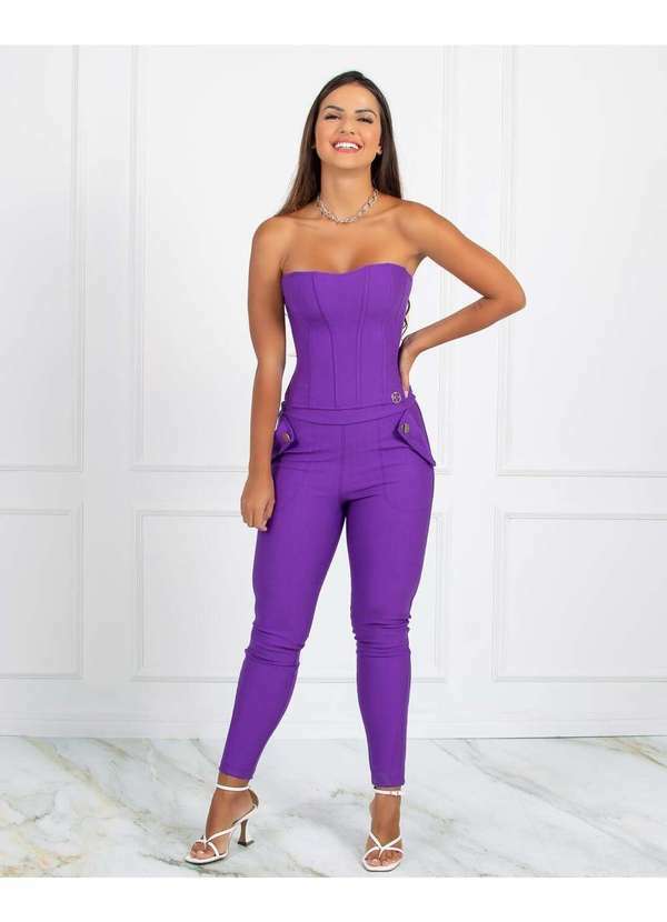 Miss Misses - Calca Miss Misses Legging com Bolso e Lapela Roxo Roxo