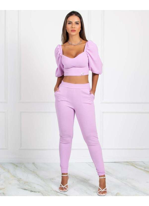 Miss Misses - Calca Miss Misses Malha Elegance com Bolsos Lilas Rosa
