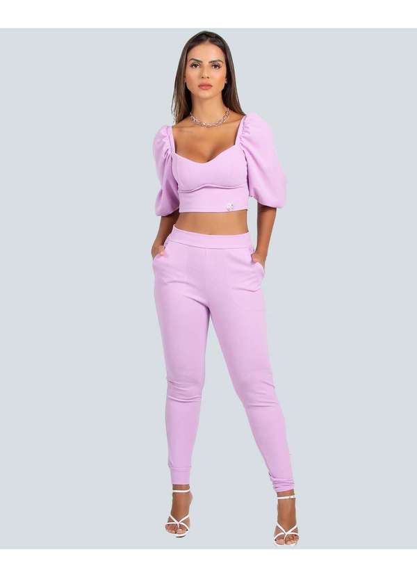 Miss Misses - Calca Miss Misses Malha Elegance com Bolsos Lilas Rosa 6
