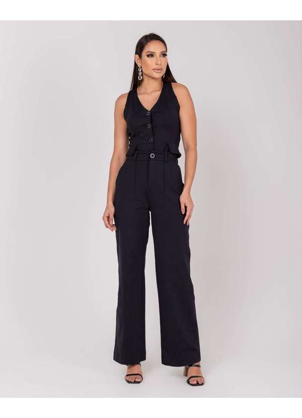 Miss Misses - Calca Miss Misses Wide Leg com Pesponto Preto