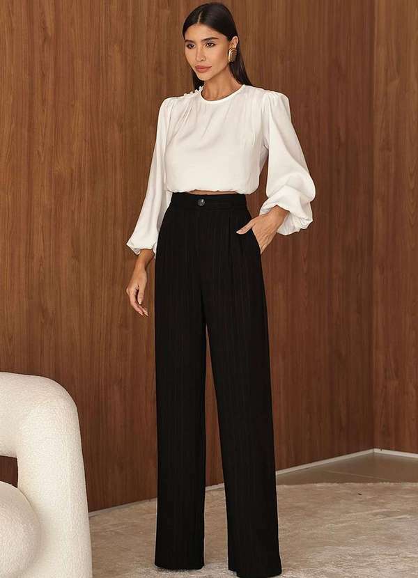 Dot Clothing - Calca Pantalona Dot Clothing Risca de Giz Preto