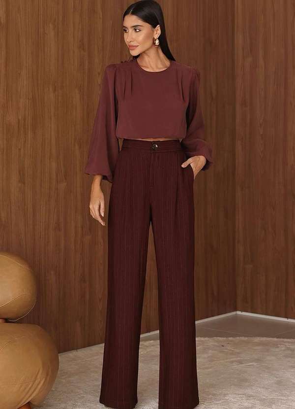 Dot Clothing - Calca Pantalona Dot Clothing Risca de Giz Marrom