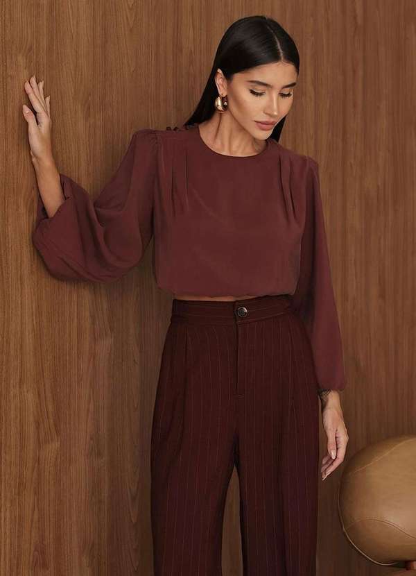 Dot Clothing - Calca Pantalona Dot Clothing Risca de Giz Marrom 3